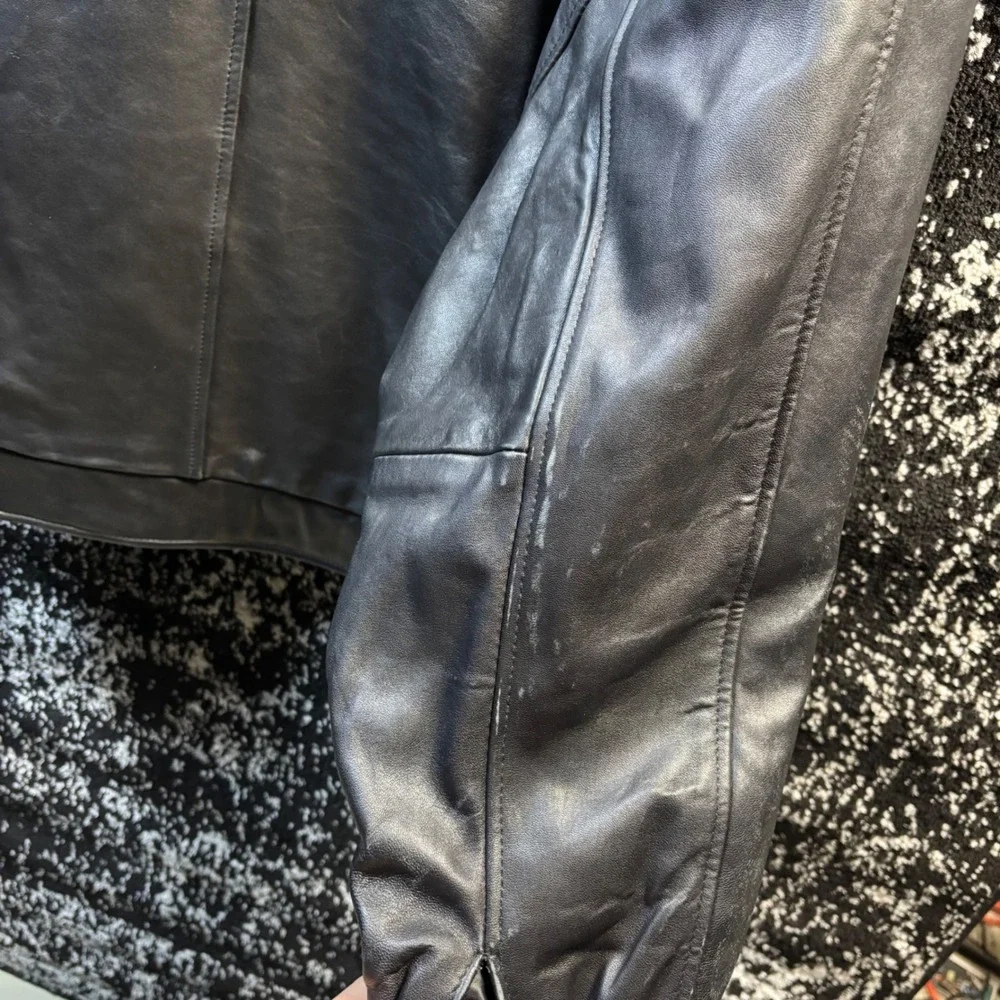 J. Park Collection Mens Black Genuine Lamb Leather Bomber Jacket Size Large - Picture 5 of 7